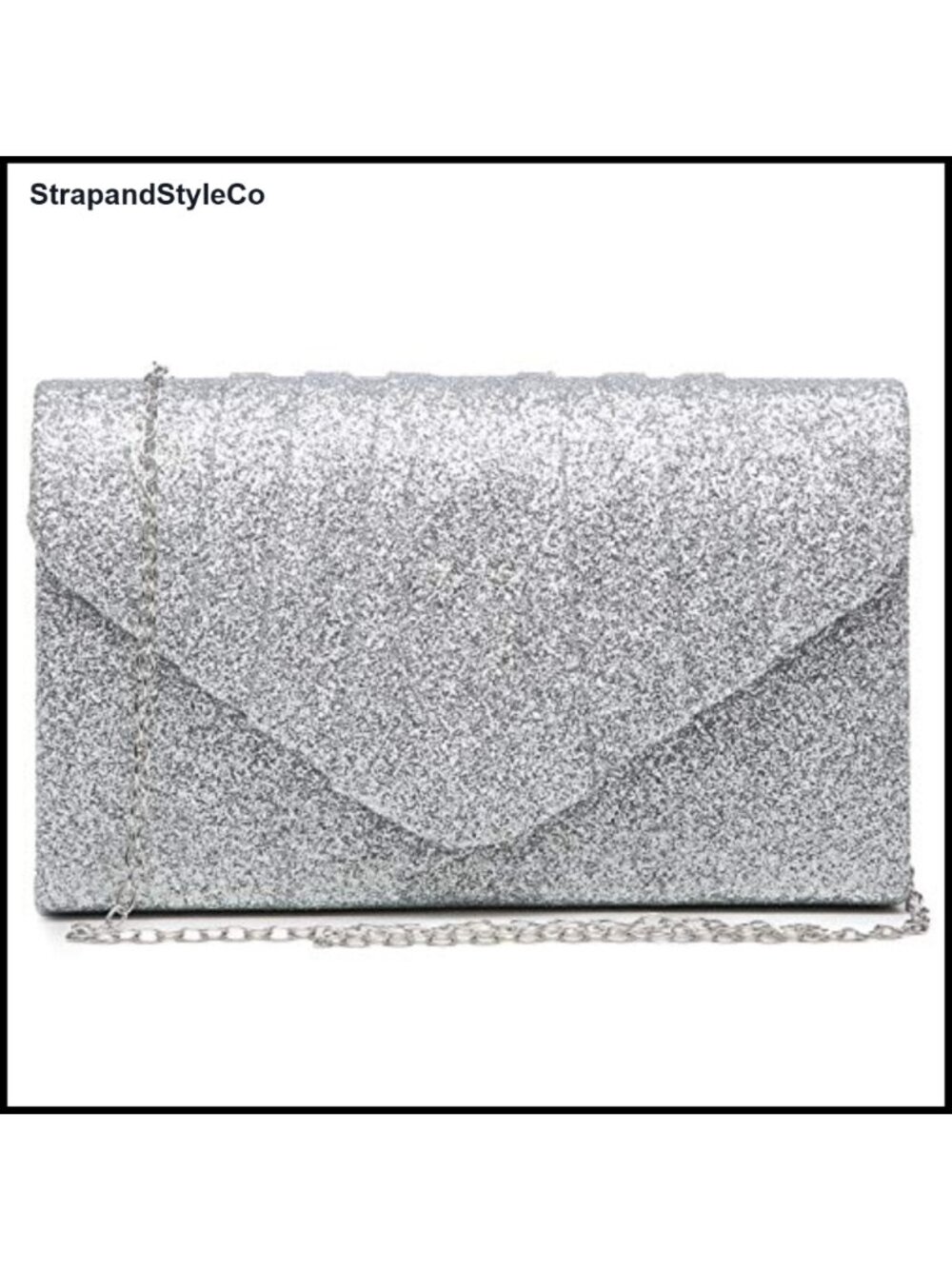 Glitter Pleated Envelope Clutch Evening Bag with Chain Strap